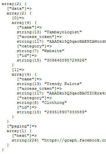 var_dump() of the $accounts variable