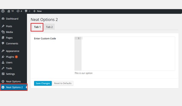 Adding the code type element in the tabbed navigation