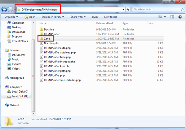 Zend folder location