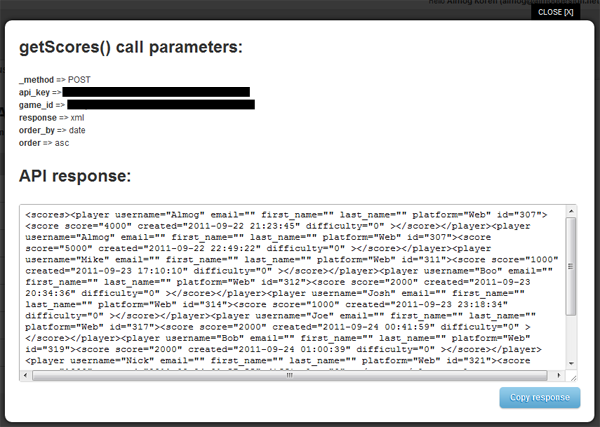 Get Scores API Response XML