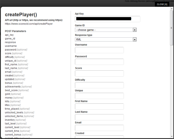 Create Player API Method