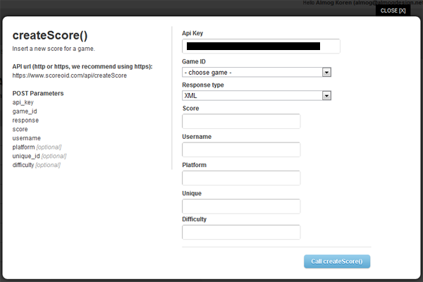 Create Score API Method