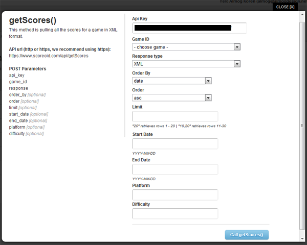 Get Scores API Method