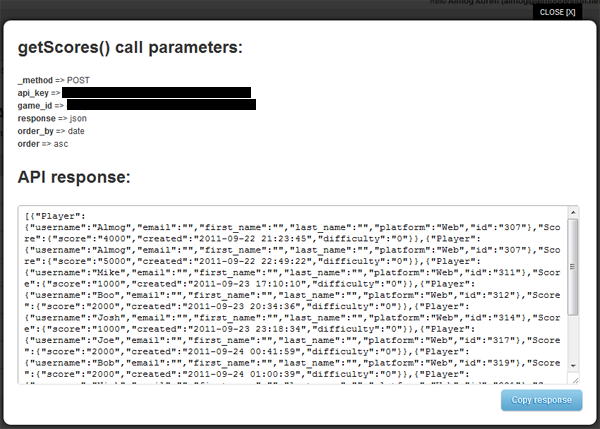 Get Scores API Response JSON