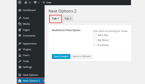 Adding the multi-check options to a tabbed interface