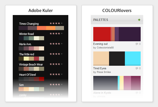 Browsing through color palettes on Kuler & ColourLovers