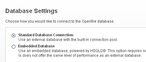 database settings