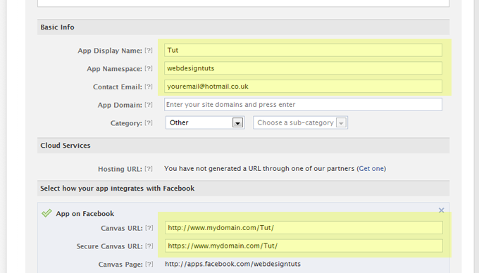 Setting up application in Facebook