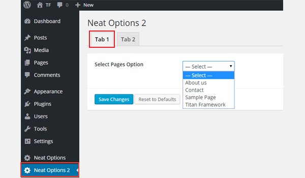 Adding a Select-Page element to the tabbed interface
