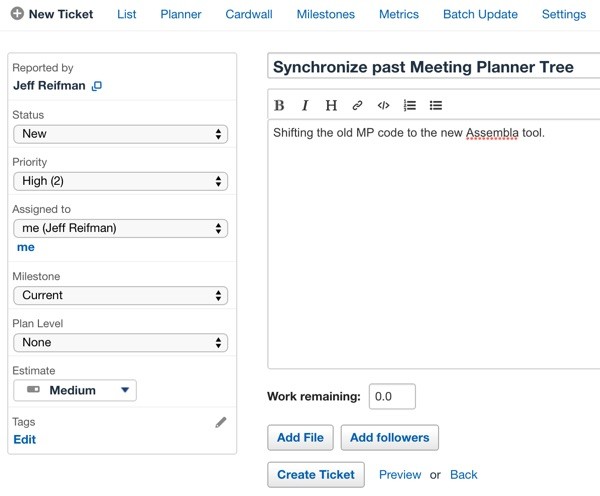 Assembla New Ticket Creation