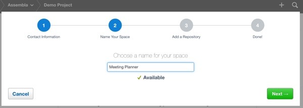 Assembla Assembla Registration Wizard - Create a Project Space