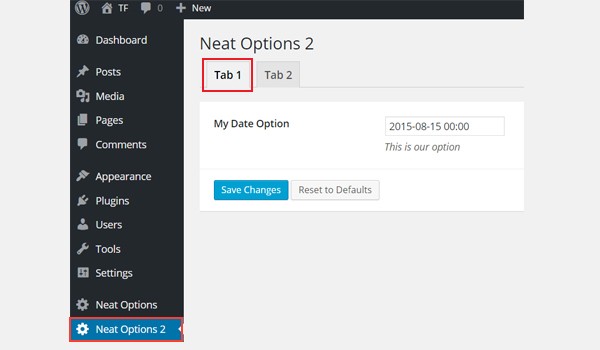 Displaying the date option in a tabbed interface