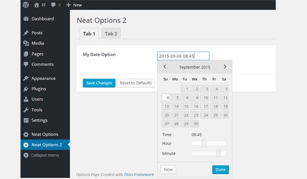 Selecting a date in the tabbed interface