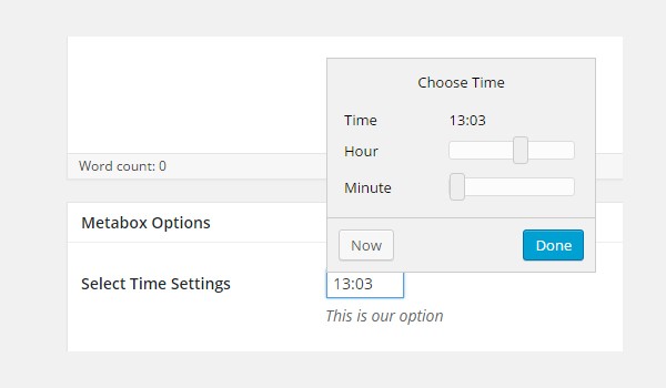 Selecting a time from the meta box