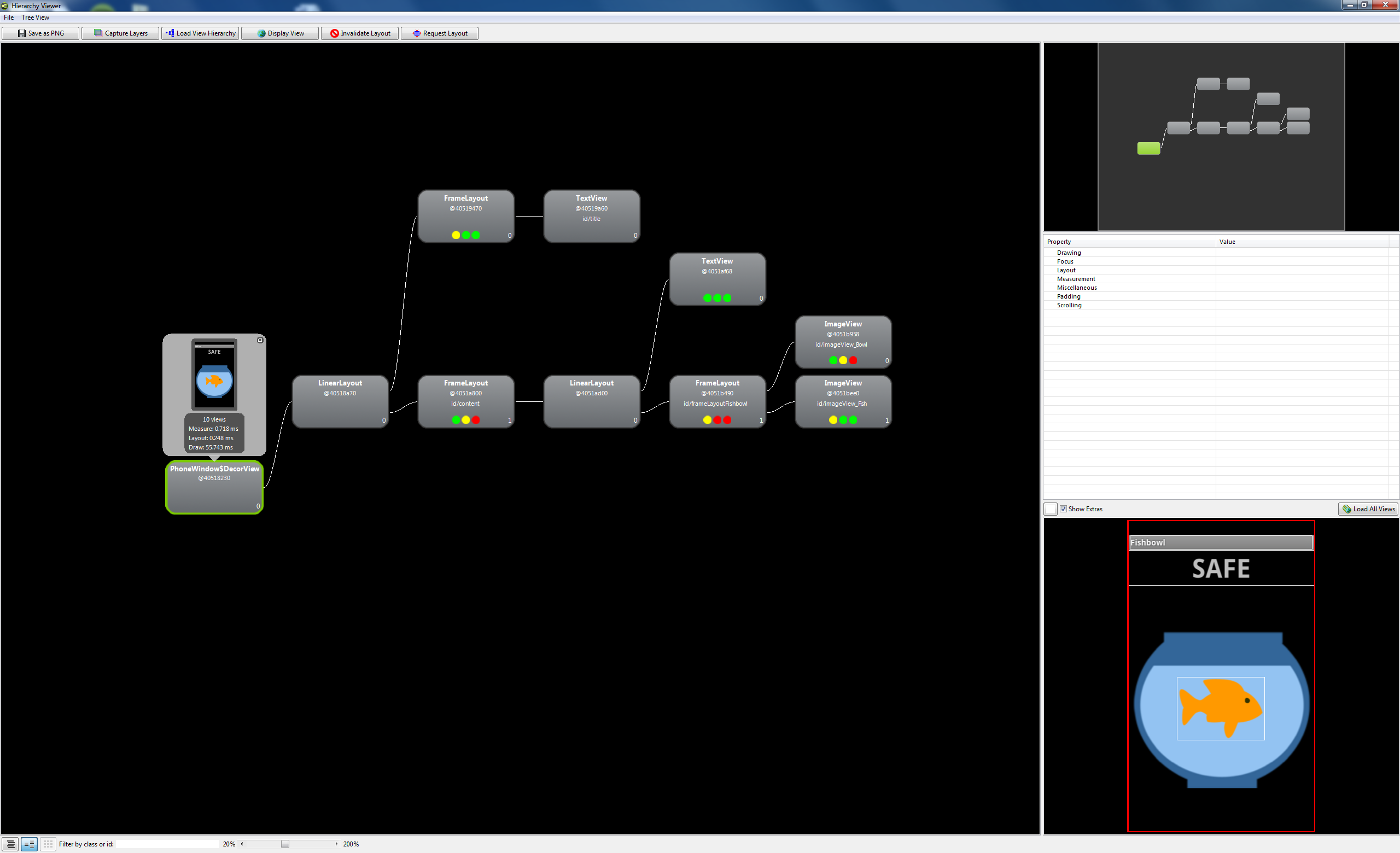 Fishbowl screen shown in the View Hierarchy (Overview)