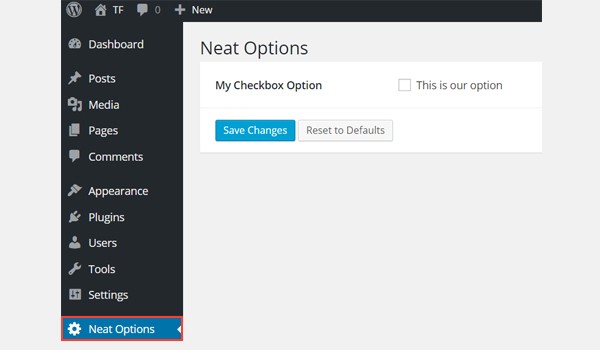 A checkbox in the Neat Options