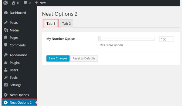 Adding a number option to a tab