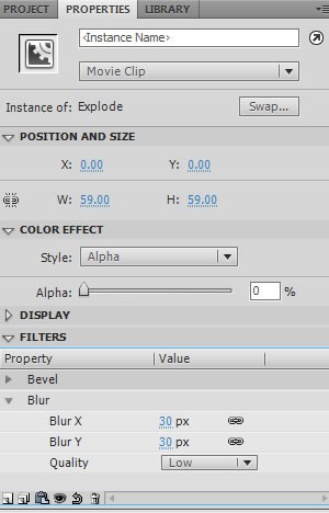 Alpha color effect set to 0 in a Classic Tween.