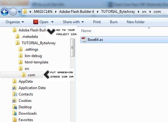Copy Base64.as file into 'com' directory