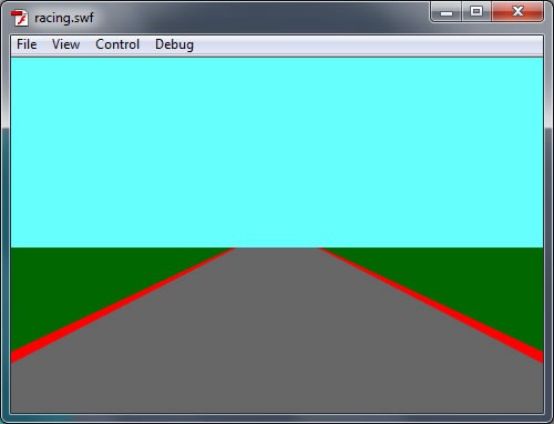 A straight road drawn by a series of the Road MovieClips we created previously.