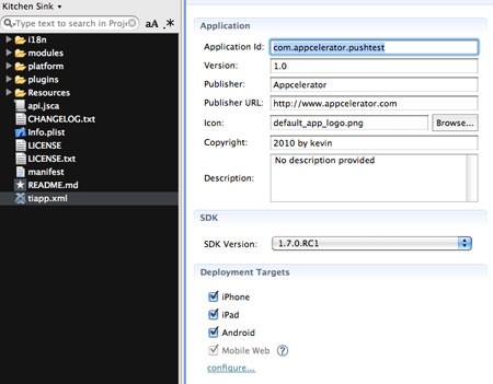 Editing your Titanium Studio project information.