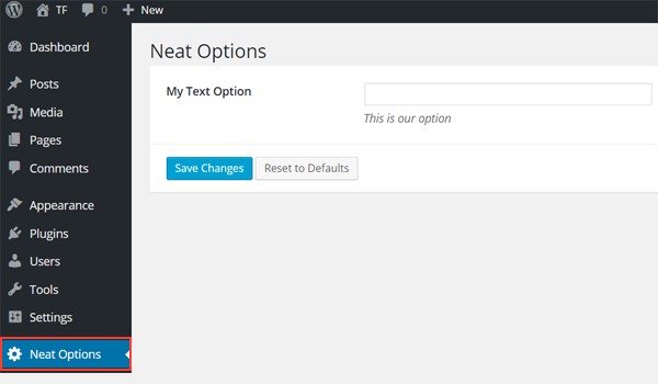 Text Input in the Neat Options