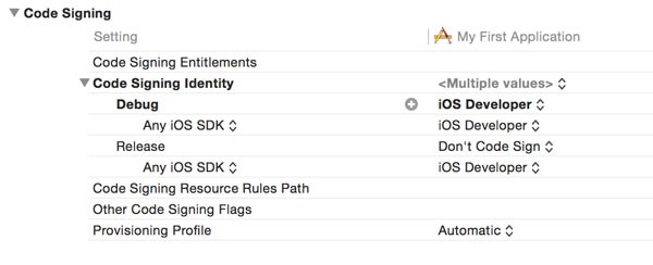 Set the Code Signing Identity