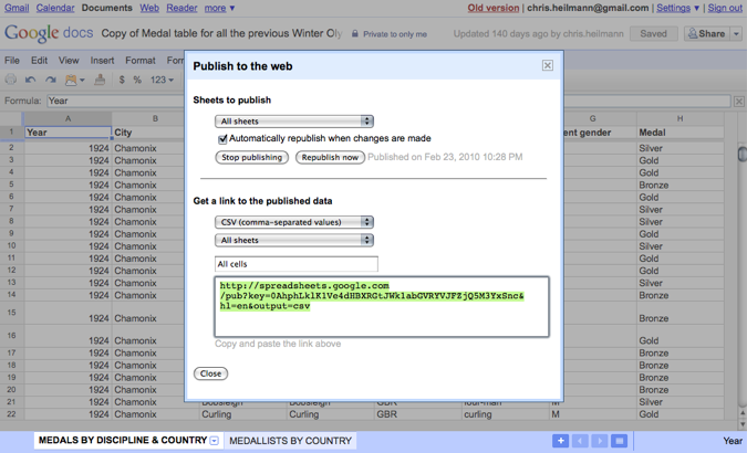 Sharing a spreadsheet in Google docs