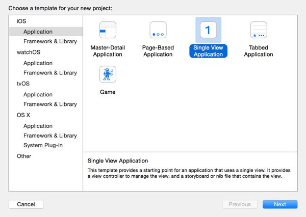 Choosing the Single View Application Template