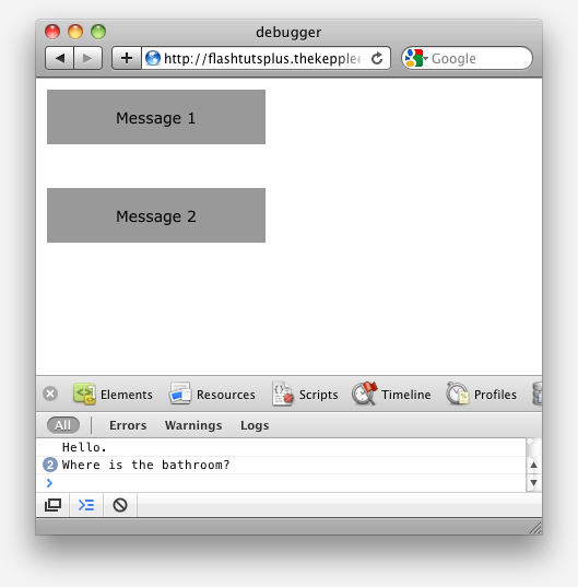The messages in Safari's JavaScript Console
