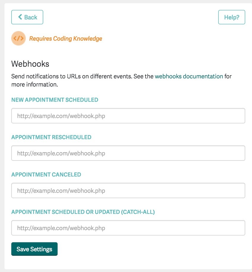 Acuity Scheduling Developer API - Registering Your Application Webhooks