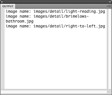 The Output panel after clicking on a few thumbnails