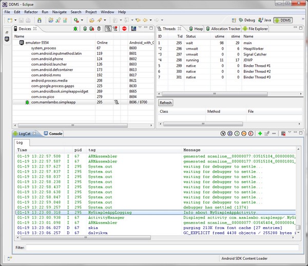 Eclipse  Android SDK  LogCat Log Output