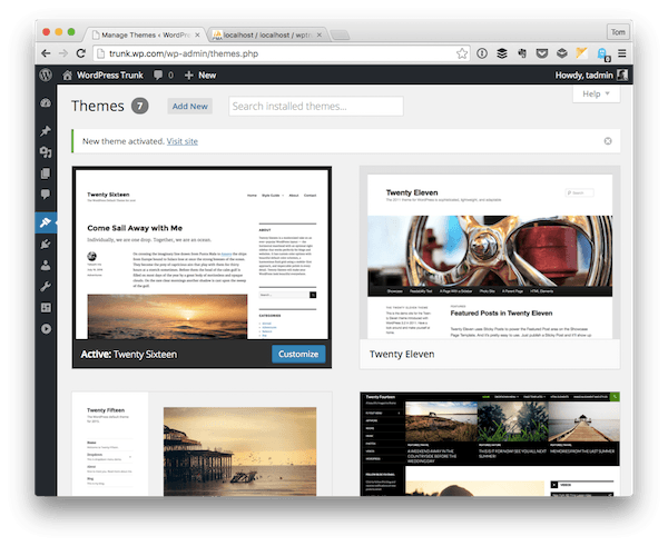 Activated WordPress Theme