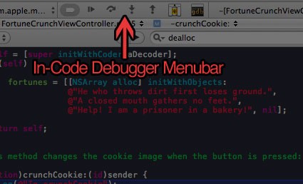 Xcode Debugging - Figure 6 - In-code Debugger Menu Bar