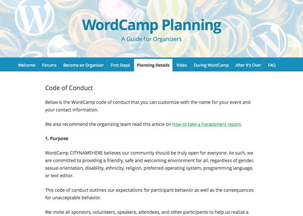 WordCamp code of conduct website