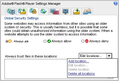 Global Security Settings panel