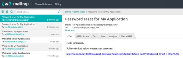 Yii2 Advanced Application Template Using MailTrap for SMTP
