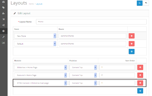 Assign Christmas Campaign Module to Content Top Position