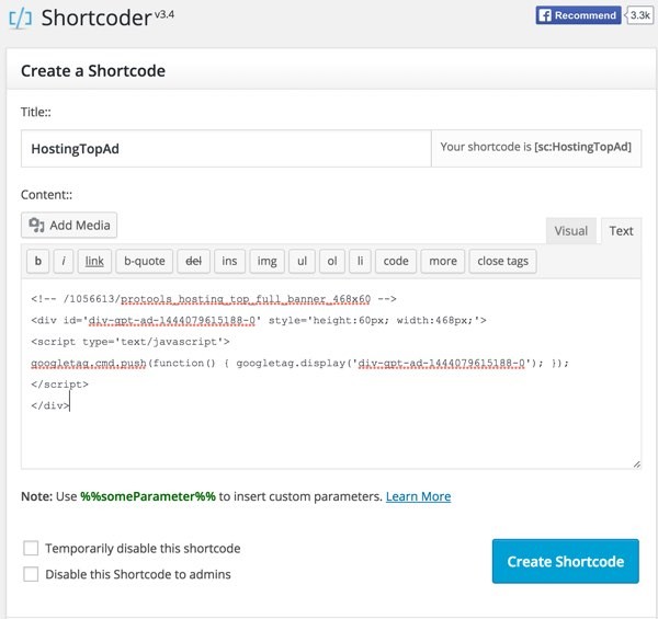 Google DFP Using WordPress Shortcode to Simplify Ad Integration
