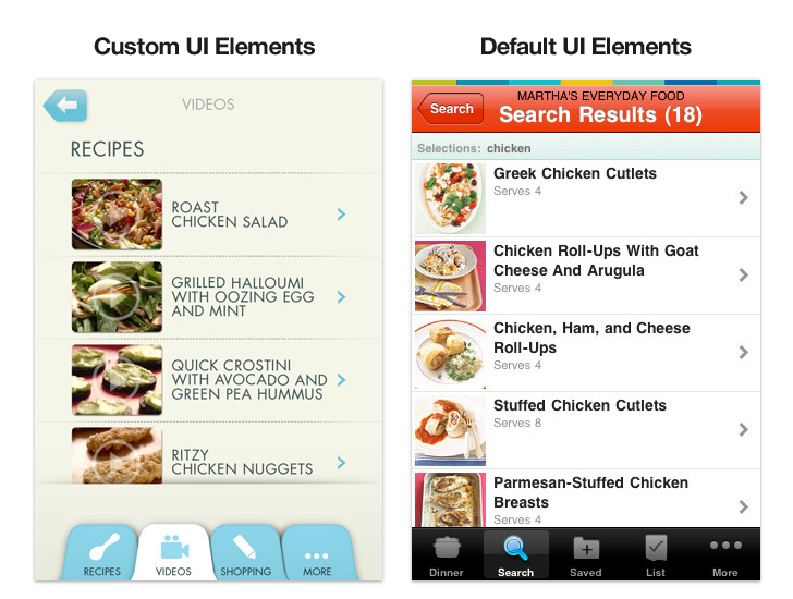 custom designed app vs. templated app