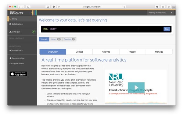 The New Relic Insights welcome screen